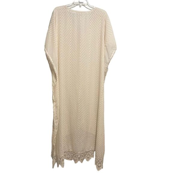 Lovestitch Kaftan Dress Ivory Small-Medium Chevron V Neck Crochet Lace Trim - Picture 2 of 13